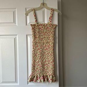 Love Tree Ruched Spring Floral Yellow Mini Dress with Ruffled Bottom